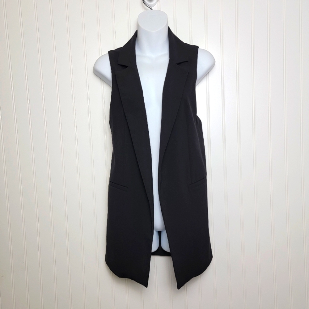 By & By long black open vest size xs